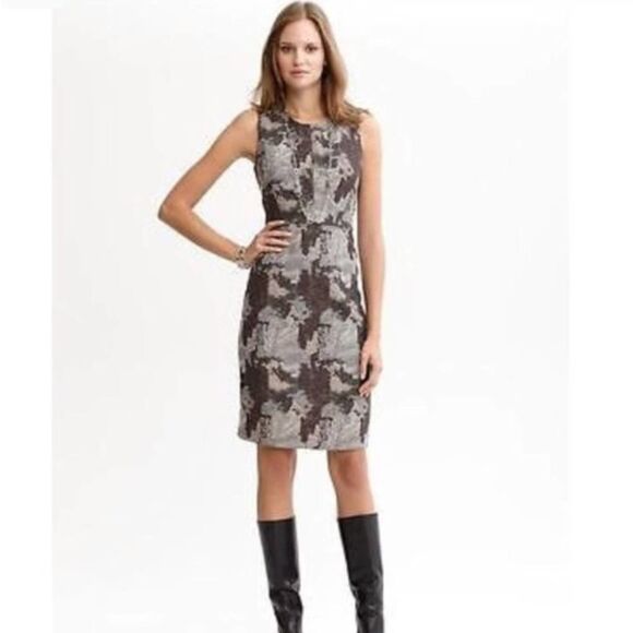 Banana Republic Brown Abstract Marbled Metallic Sheath Dress Size 4 - Picture 2 of 9